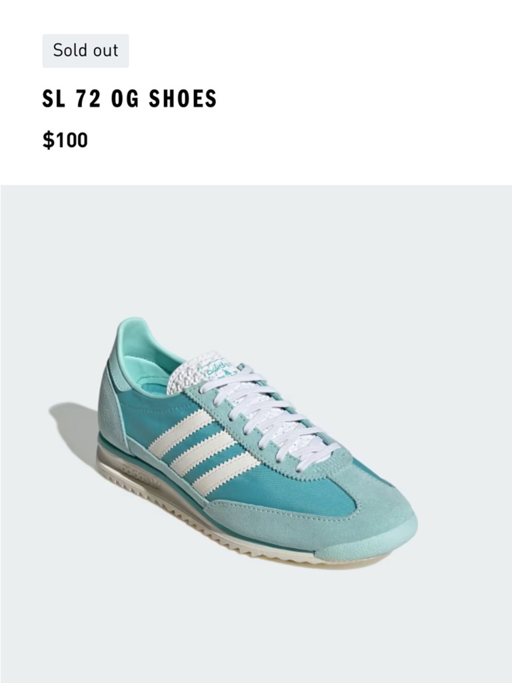 adidas women’s SL 72 OG Sneakers in turquoise and White